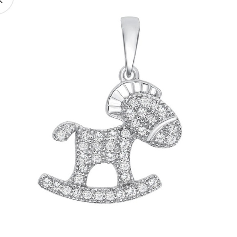 Silver 925 Rhodium Plated Cubic Zirconia Baby Horse Pendant